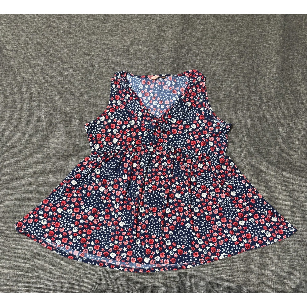 Amana Women's XL Sleeveless Babydoll Top Floral Blue Red T10659